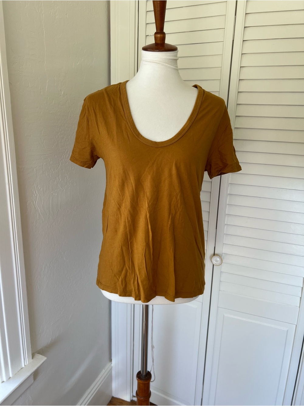 AG Adriano Goldschmied Scoop Neck Short Sleeve Top in Mustard Yellow
